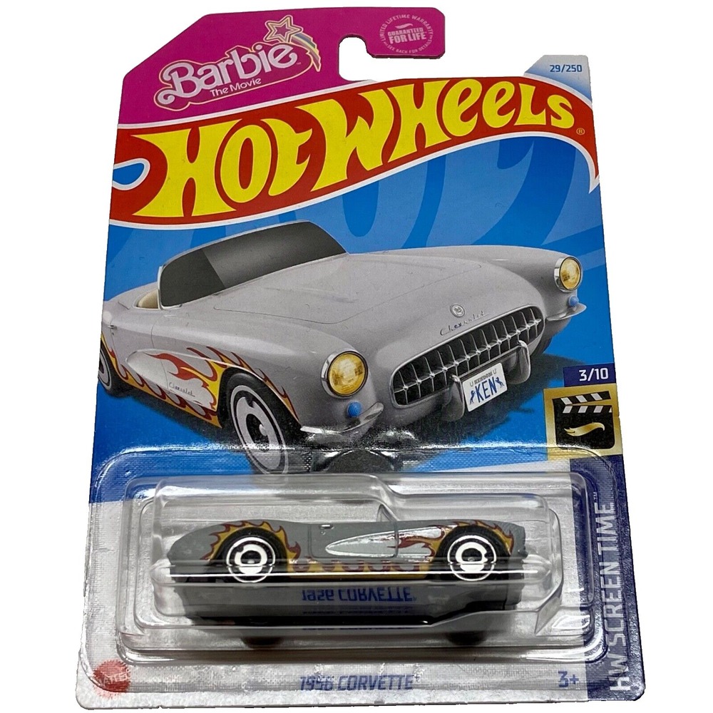 Hot Wheels 1956 Corvette 29/250 Barbie Movie‎ HW Screen Time 3/10 Gray w/Flames